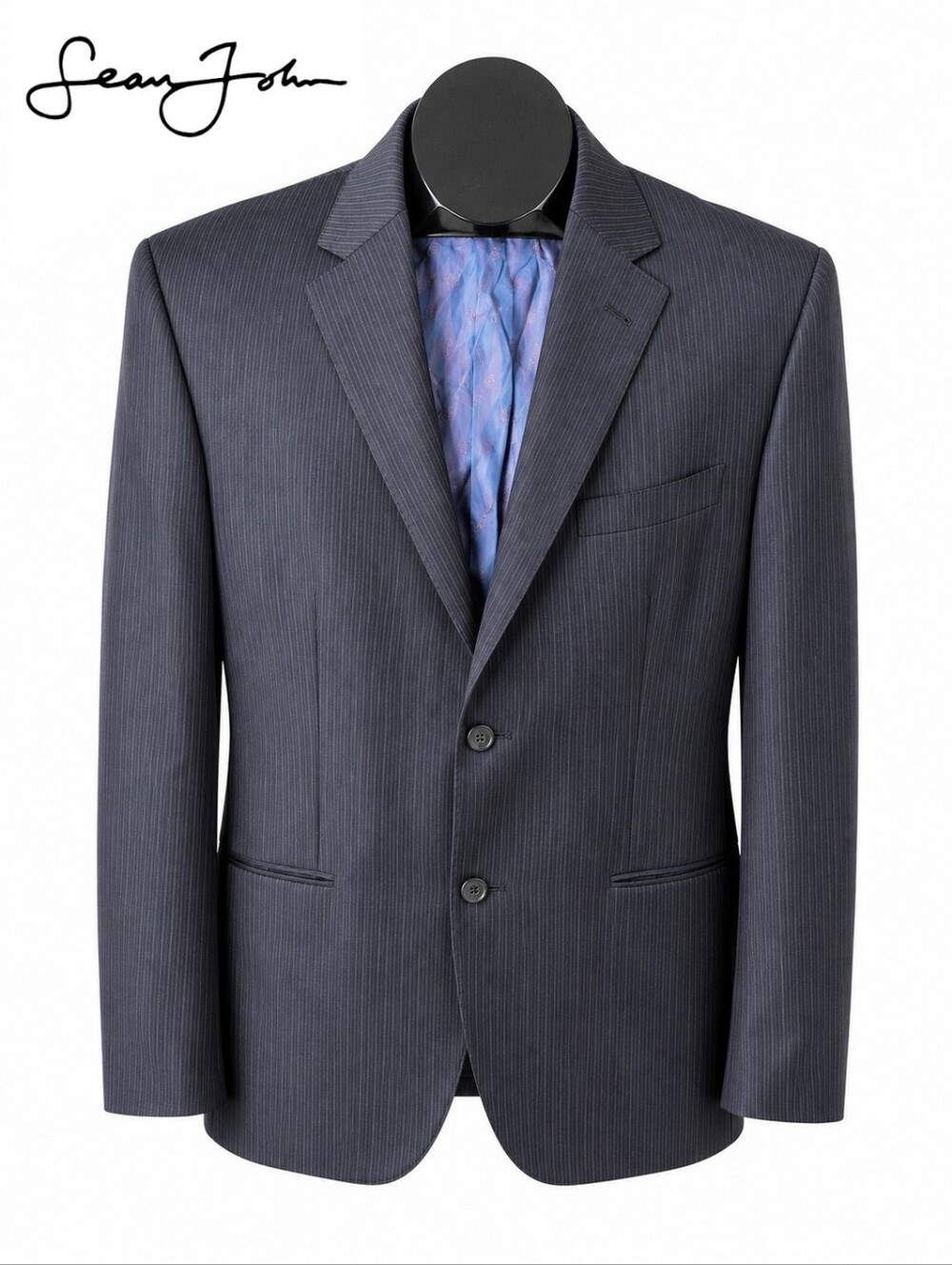 Sean John Fine Tailoring 100% Wool Navy Pinstripe Blazer Sport Coat 42R